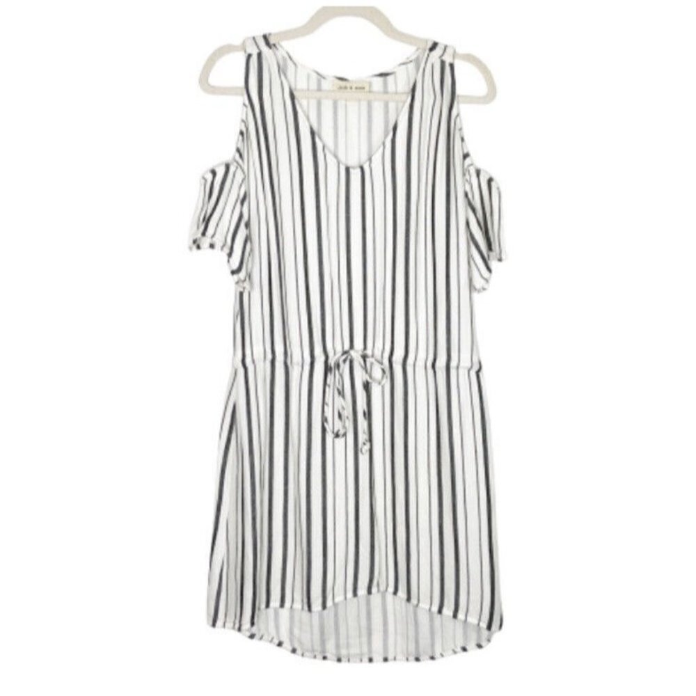 Cloth and Stone Mini Dress Womens Size XS White Gray‎ Stripe Cold Shoulder Beach
